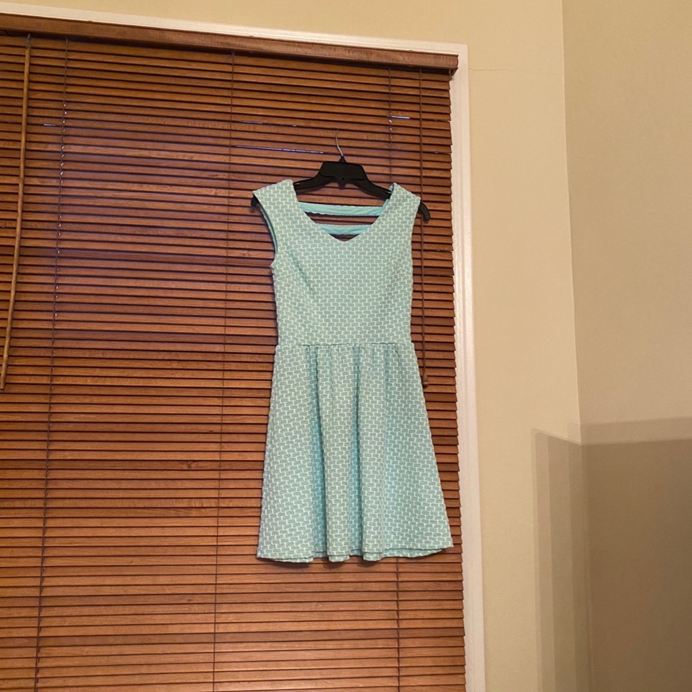 Mint Green and White Geometric Print Dress